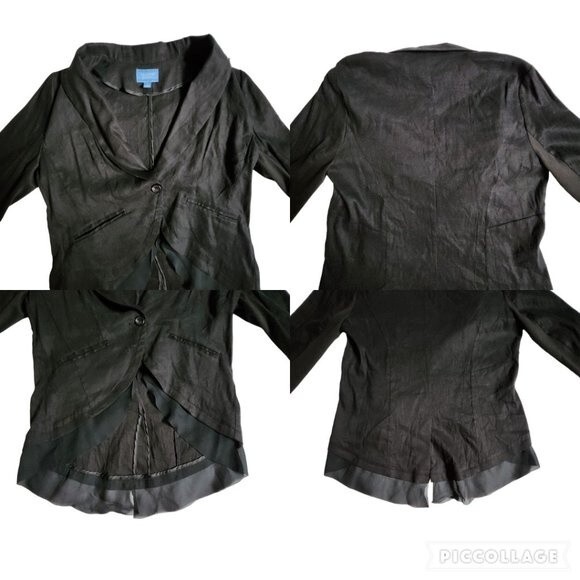 Simply Vera Vera Wang Black Linen Hi Lo 1 Button Blazer Jacket Size M - Picture 6 of 11